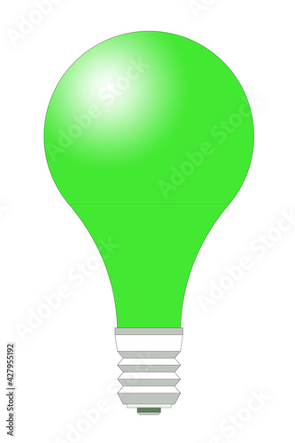 Pojedyncza kolorowa żarówka w kolorze zielonym na białym tle w wersji widoku 2D.