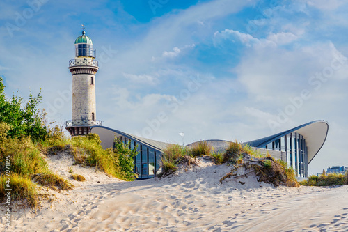 lighthouse in Warnemuende Rostock. Germany baltic sea vacation.