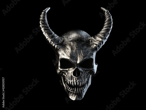 Heavy metal demon skull with horns with sharp teeth