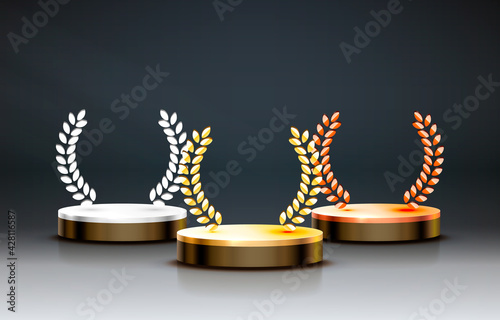 White winners podium for business concepts, Podium set object. Vector