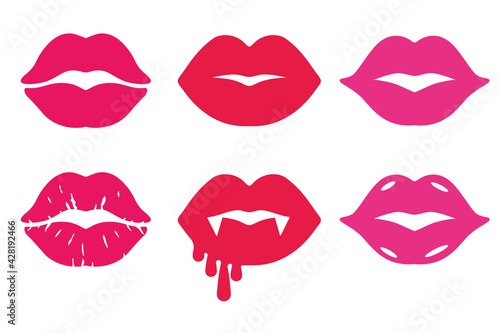 Lipstick kiss collection. Isolated vector clipart.