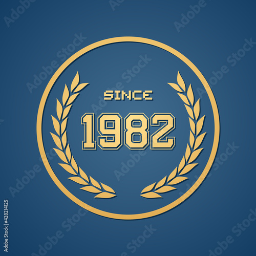 1982 since flat icon golden round