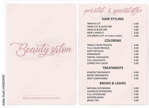 Illustration sticker business card for beauty salon with web site pricelist and special offer