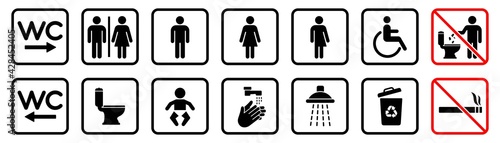 Toilet icons set, WC signs, toilet signs, bathroom symbol, vector illustration