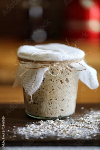 Homemade leaven (sourdough) in jar