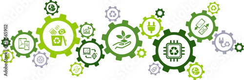 Electronic waste recycling vector illustration. Concept with connected icons related to e-waste, responsible disposal of old electronics, phones & equipment, recyclable resources in electrical scrap.