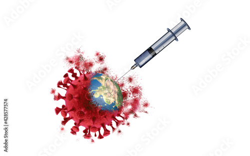 Creative Coronavirus, COVID-19 vaccine and syringe concept image on white background. Dispersion Effect.