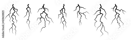 Vector lightning silhouettes set. Elements for thunderstorm design.