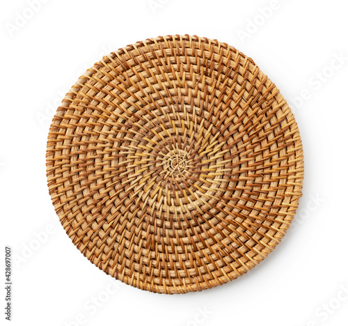 Round woven placemats on a white background