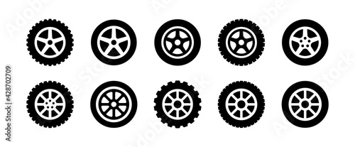 Black rubber wheel tire set icon illustration.