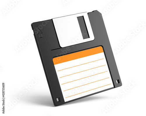 1.44 Mb 3.5 inch floppy disk isolated on white background. Floppy diskette. 3d rendering