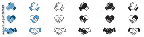 handshake icon set, Soul brother handshake icon, Heart handshake icon in different style, vector illustration