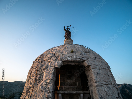 chapel of the Redentore (Redeemer) on the Aurunci Mountains at sunset. Formia, Latina, Lazio, Italy