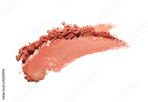 Make-up texture brown red eye shadow smudge isolated white background swatch