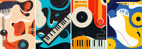 Collection of jazz posters. Flyer templates in flat design.
