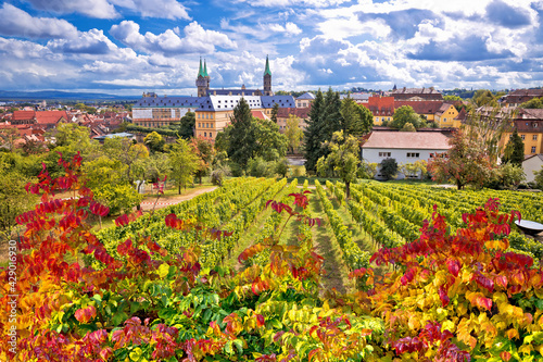 Bamberg. Town of Bamberg view from Michaelsberg vineyards to Bamberger dom square,