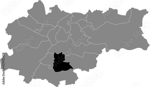 Black location map of the Krakovian Podgórze Duchackie district inside the Polish regional capital city of Krakow, Poland