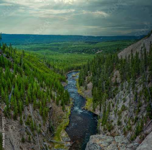 View from Gibbon Falls at Yellowstone National Park in the USA