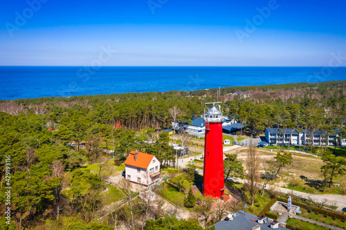 Red Lighthouse in the Krynica Morska town on the Vistula Spit. Poland