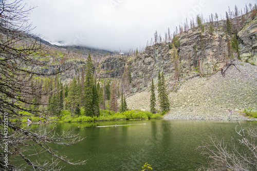 Snyder Lake with mountains in background at Glacier National Park, Montana 