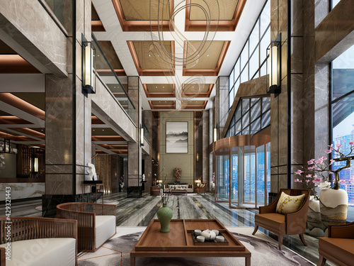 3d render luxury hotel lobby reception