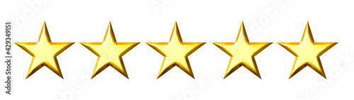 Five stars customer product rating.Quality rating icon with five stars isolated on white background. Flat icon for apps and websites