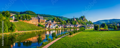 Saarburg panorama of old town on the hills in Saar river valley, Germany