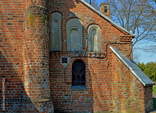 Close-ups of architectural details of the Catholic church of St. st. Maciej in the village of Pawłowo in Masovia, Poland.