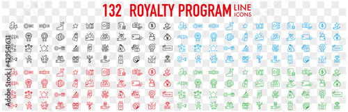 Royalty program line icon set. Included icons as member, VIP, exclusive, diamond, badge, high level and more.