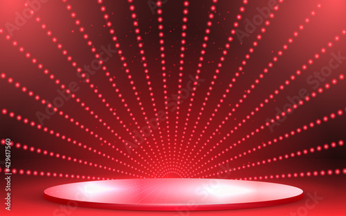 red podium with spotlight in the red room