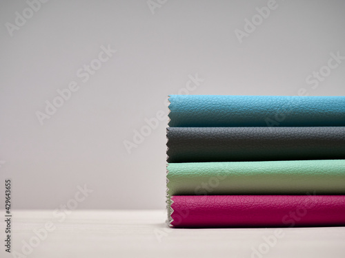 Leather samples in various colors.