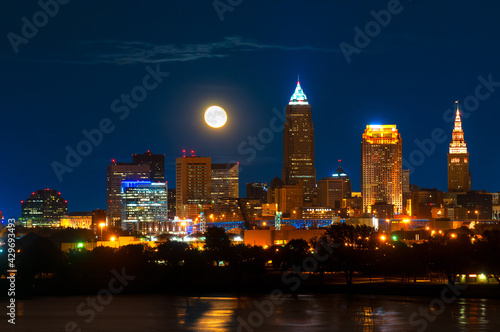 Moon rise over Cleveland, Ohio