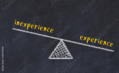 Balance between inexperience and experience. Chalkboard drawing.