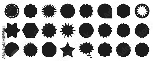 Set of sale sticker, price tag, starburst, quality mark, sunburst badges, retro stars. Flat vector design elements. Starburst speech bubbles or attention grabber set