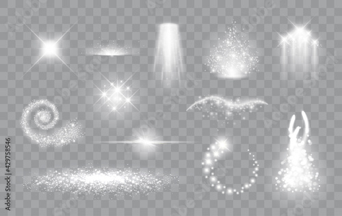 Set of magic light effects. Magical sparks, stars and particles. Vector illustration