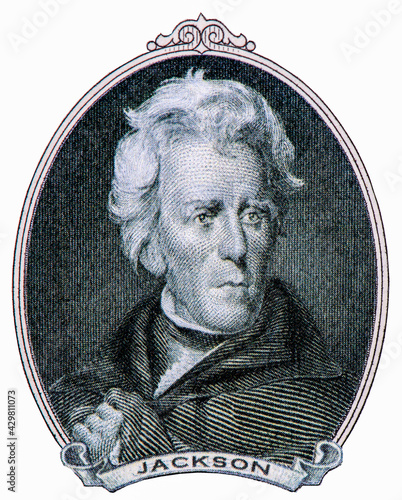 Andrew Jackson who served as the 7th president of the United States. Portrait from Andrew Jackson on United States of America Dollars Banknote.