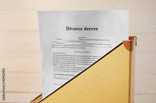 Folder with divorce decree, closeup