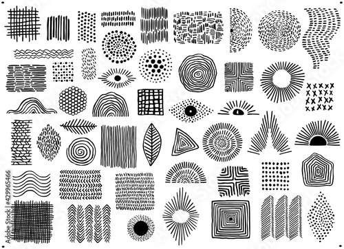 abstract black color geometric dot line and curves art shapes and forms, spotted doodles set, isolated vector illustration graphics
