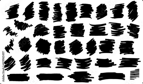 collection of various hand drawn marker strokes, isolated vector illustration graphic set