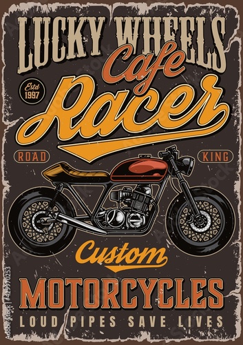 Cafe racer motorcycle colorful poster