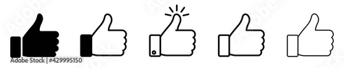 thumb up icon set, like sign, like symbol, line icon, vector illustration 