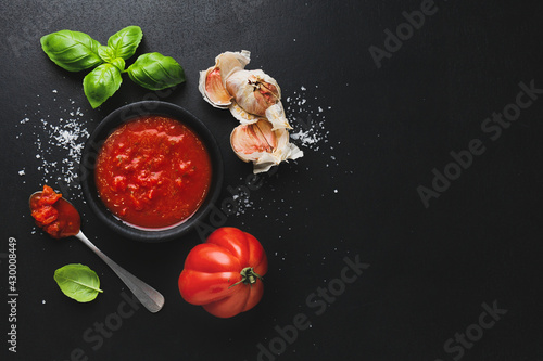Italian food background with tomato sauce