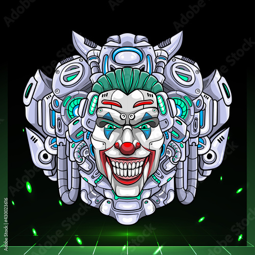 Joker head mecha mascot. esport logo design