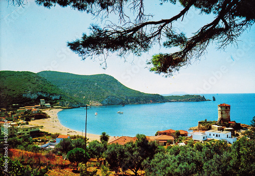 landscape of giglio island and sea from the 70s