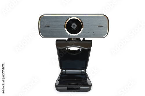 Black computer webcam isolated on white background