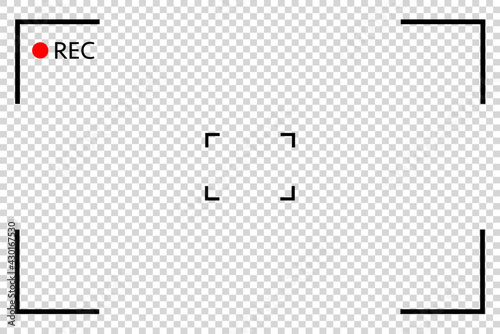 Camera viewfinder rec background vector. Video screen on transparent background. View finder background.