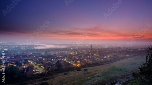 Night view over Portsea Island and Portsmouth Harbour from Portsdown Hill, Hampshire, UK