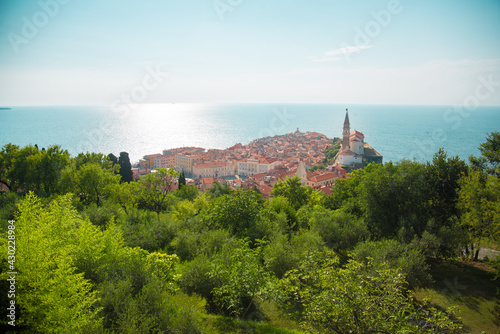 City near the sea - Piran. Old historic town in the Slovenia. Best vacation.