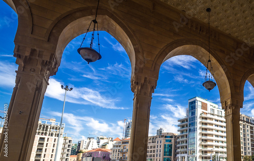 Pillars of Mohammad Al-Amin or simply Blue Mosque in Beirut, capital of Lebanon