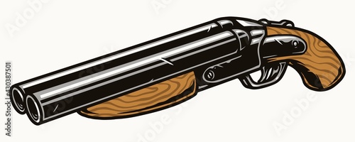 Sawed-off shotgun colorful vintage template